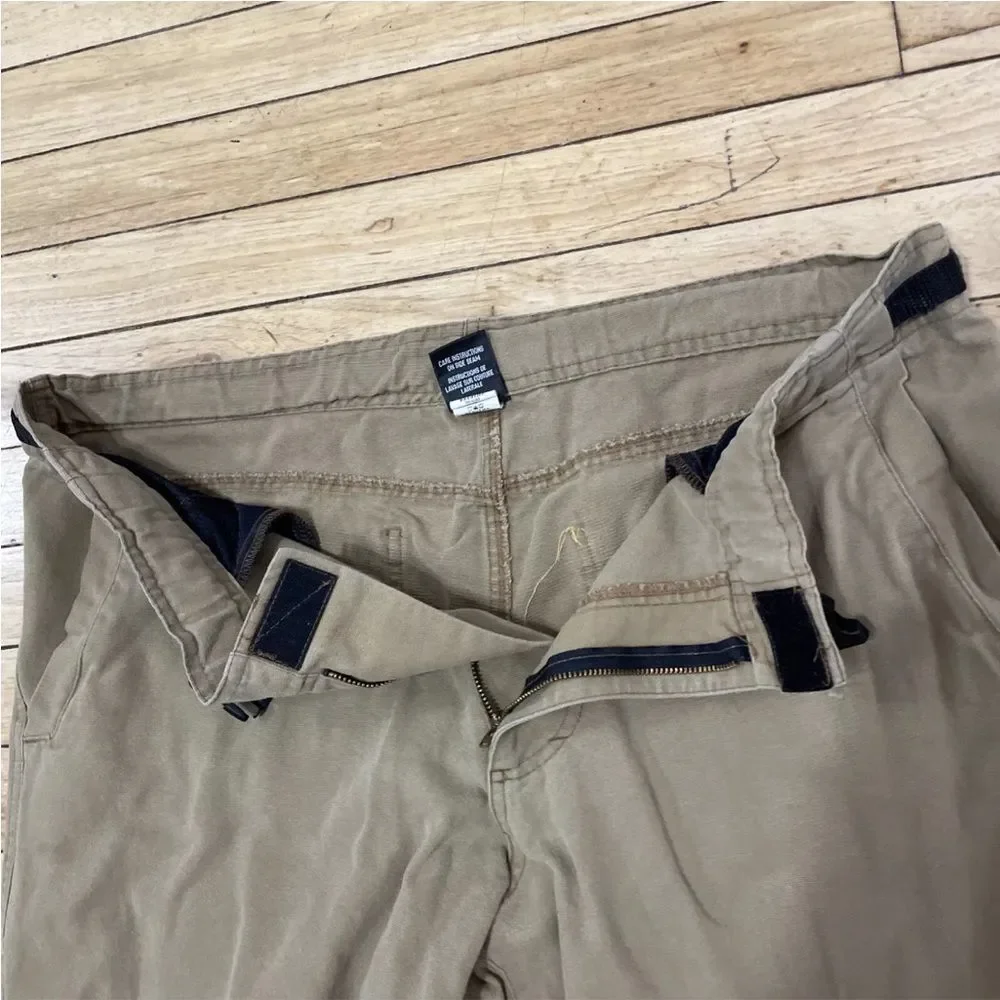 PRANA Brown Twill Carpenter Pants Mens XL Made USA Wide Belted Outdoor 38x28